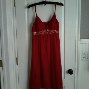 Red silk sheer dress with red polyester lining